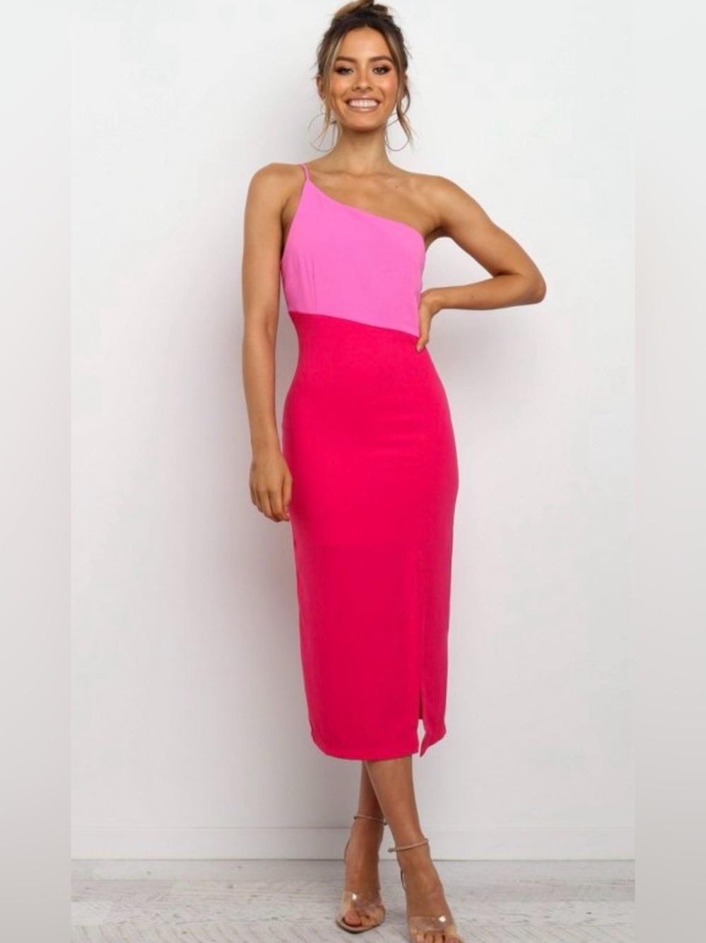 Petal & Pup Women's Xiomar Dress Pink side US 4 One Shoulder Midi NWT
